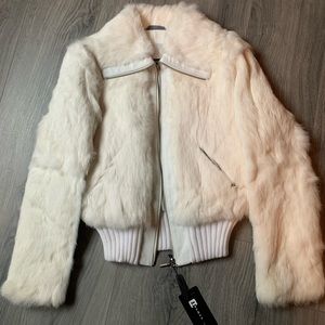 New Italian J.J.SCOTT White Rabbit Fur & White Italian cropped Jacket